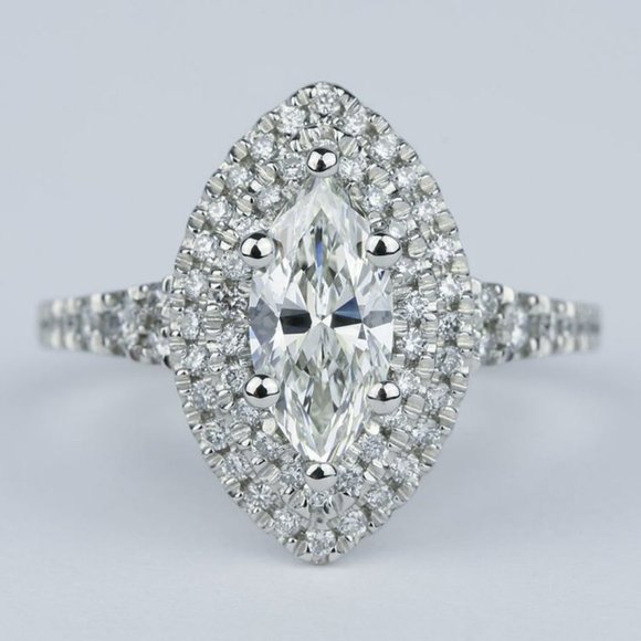 1.50CT Double Halo Marquise Lab Grown Diamond Ring - Picture 1 of 7